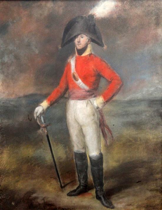 Thomas Arrowsmith (1771-1830) Portrait of an Army officer standing in a landscape, c.1804, 17 x 14in.